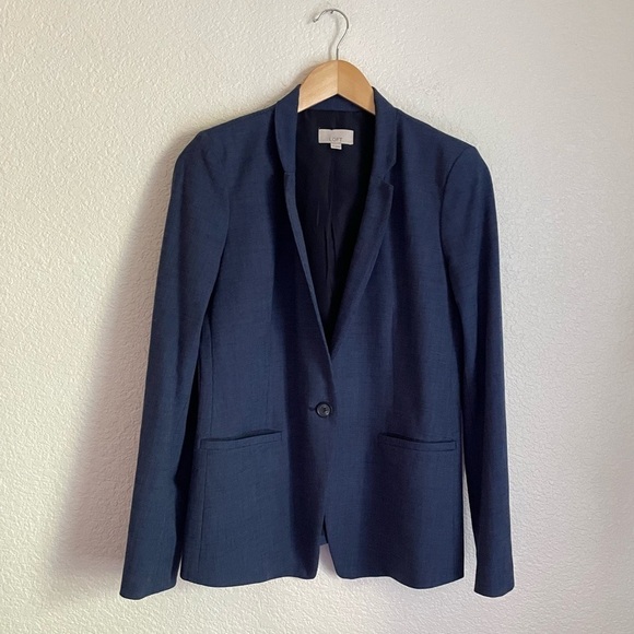 Ann Taylor LOFT Custom Stretch Notched One Button Blazer 4 Naval Blue - Picture 3 of 12